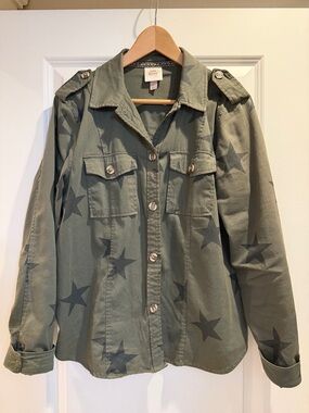 Olive Green Star-Print Utility Jacket